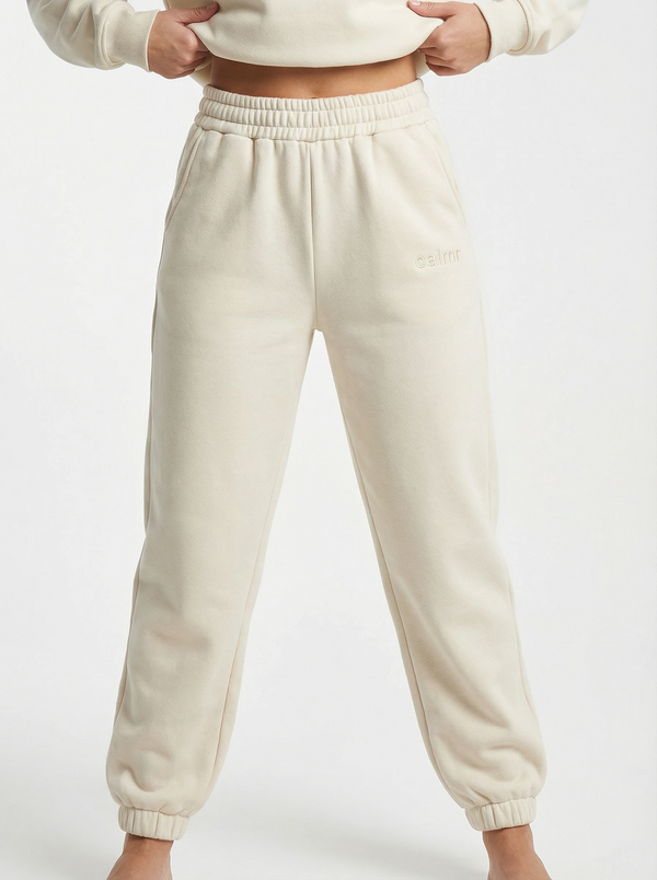 Signature Beige Weighted Casual Sweatpants Unisex
